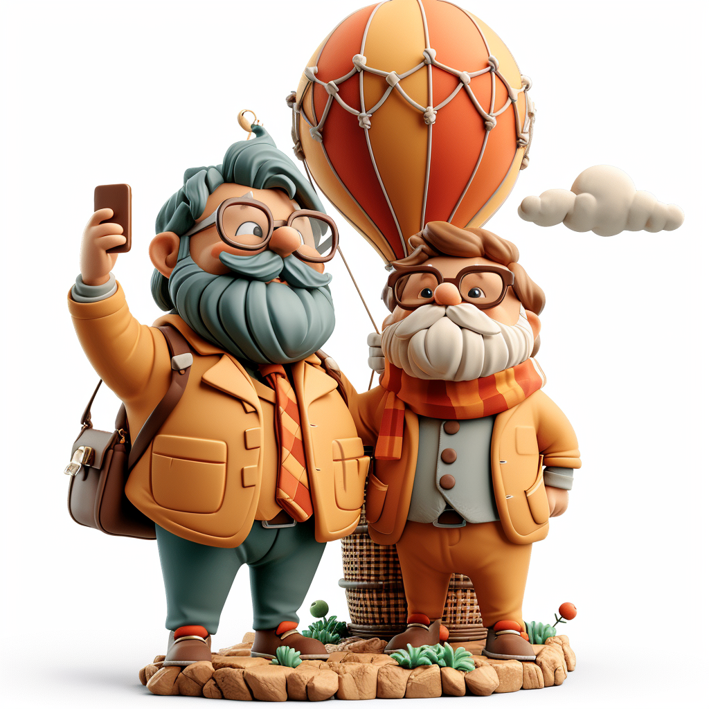 two bearded men and an hot air balloon